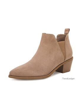 Women's Faux Suede Pointed Toe Stacked Chunky Heel Ankle Booties Slip On